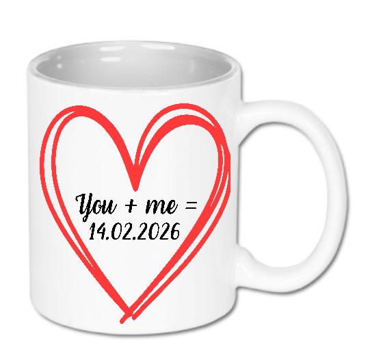 Kubek ceramiczny biały Bavenna z grafiką personalizowaną z datą i sercem