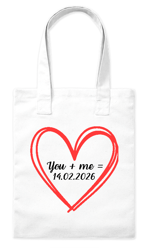 Bawełniana torba Bavenna z długimi uszami bardzo wytrzymała z grafiką w postaci serca i daty