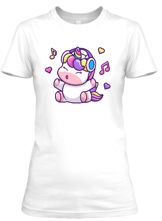 Koszulka damska bawełniana Bavenna „Music vibe unicorn” z śpiewającym jednorożcem oraz nutkami i serduszkami w tle