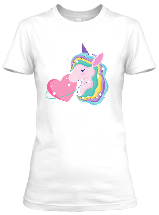 Koszulka damska Bavenna „Sweet heart unicorn”  z głową jednorożca z zamkniętymi oczami otoczona gwiazdkami i sercem w tle