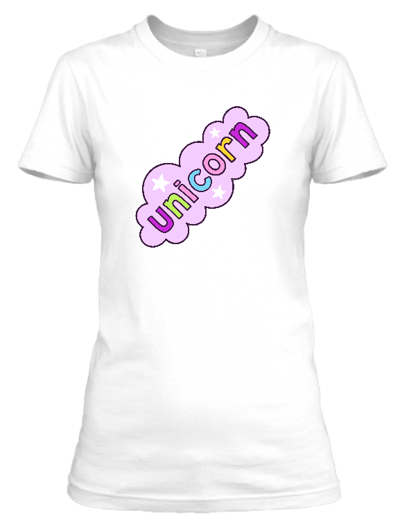 Koszulka damska bawełniana Bavenna „Unicorn dream” z kolorowym napisem unicorn w pięknej niebieskiej chmurce
