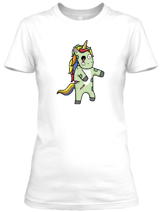 Koszulka damska bawełniana Bavenna „Zombie unicorn” z szmacianym jednorożcem, któremu wypada oczko i wygląda jak zombie