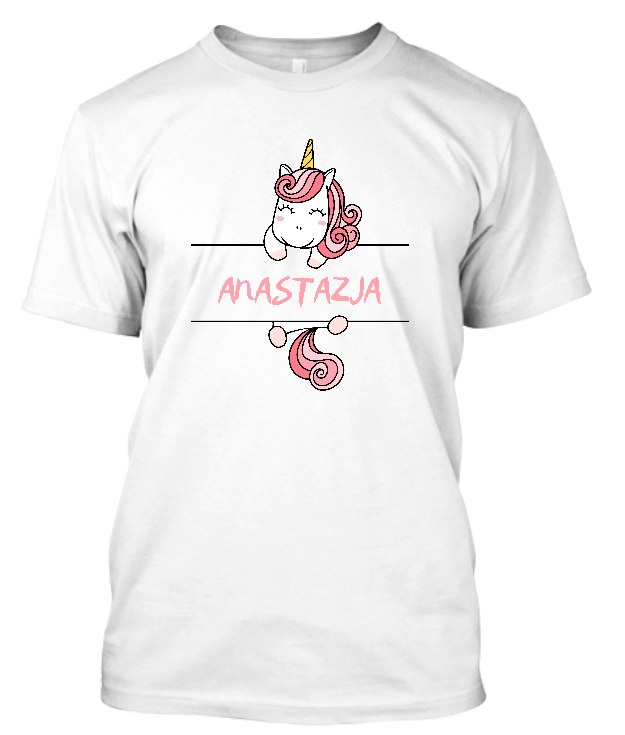Koszulka dziecięca Bavenna „Magic unicorn” z jednorożcem trzymającym tabliczkę z imieniem z możliwością własnej personalizacji