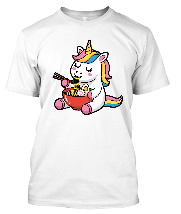 Koszulka dziecięca Bavenna „Ramen lover unicorn” z jednorożem jedzącym azjatycką zupkę ramen pałeczkami