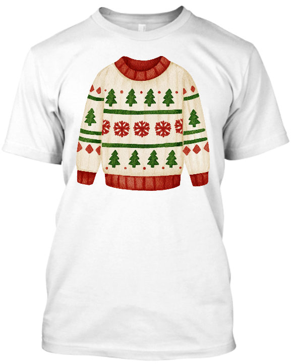 Koszulka męska Sweter – biały T-shirt ze świątecznym wzorem