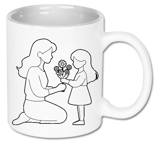 Kubek ceramiczny biały 330 ml Bavenna „Mama i córka” z mamą, córką i kwiatami