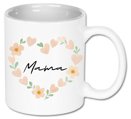 Kubek ceramiczny biały 330 ml Bavenna „Kwiatowe Serce” z kolorowym sercem i napisem mama w środku