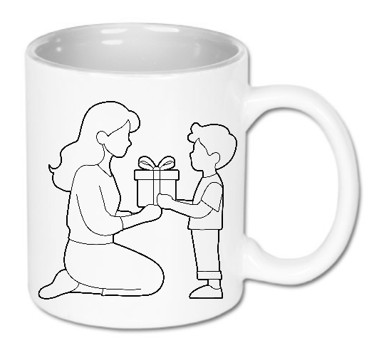 Kubek ceramiczny biały 330 ml Bavenna „Mama i syn” z wizerunkiem syna, mamy i prezentu