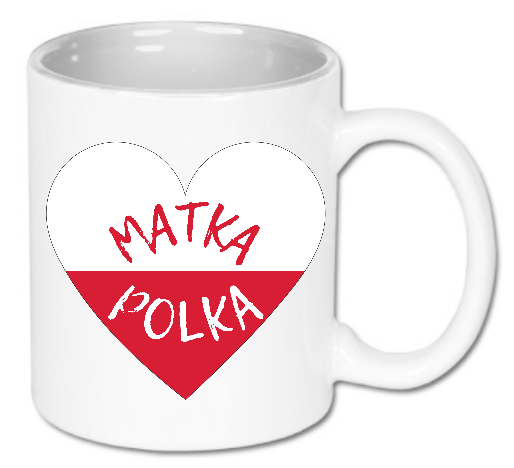Kubek ceramiczny biały 330 ml  Bavenna „Matka Polka” z nadrukiem serca w narodowych barwach