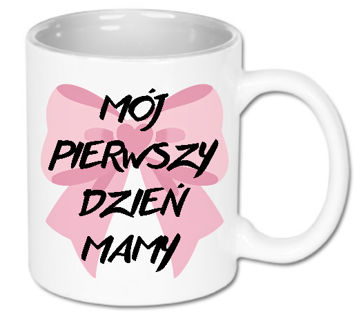 Kubek ceramiczny biały 330 ml Bavenna „Mój pierwszy Dzień Mamy”  z dużą kokardą i napisem
