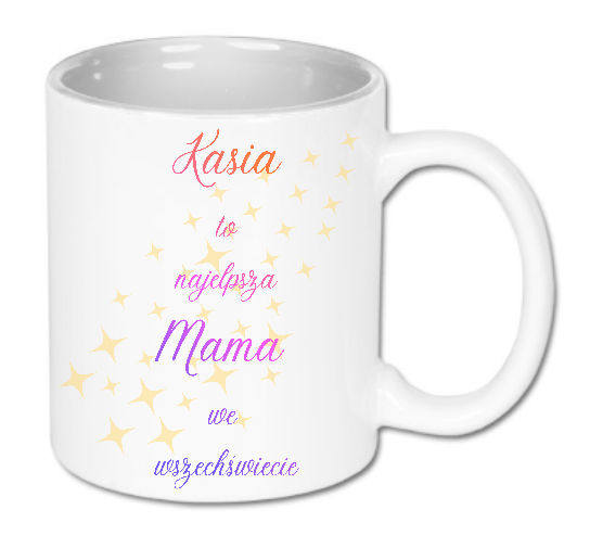 Kubek ceramiczny biały 330 ml Bavenna  „Najlepsza Mama” z personalizacją  imienia i giwazdkami