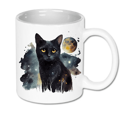 Kubek ceramiczny biały Czarny Kot i Księżyc | Bavena