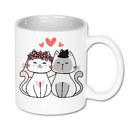 Kubek ceramiczny biały Kocia Młoda Para | Bavenna