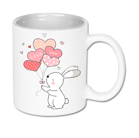Kubek ceramiczny biały Królik Z Balonami | Bavenna