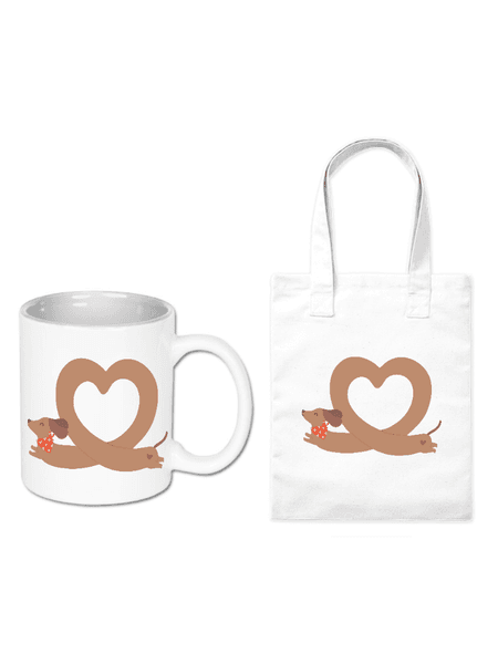 Zestaw kubek i torba Jamnik Serce | Bavenna