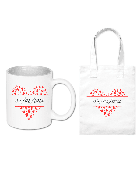 Zestaw kubek i torba Data w Sercu - Personalizowany | Bavenna