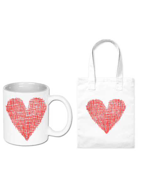 Zestaw kubek i torba Szkicowane Serce | Bavenna