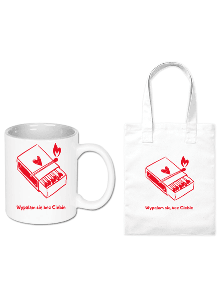 Zestaw kubek i torba Wypalam się bez Ciebie | Bavenna