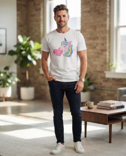 Model w koszulce z grubej bawełny Bavenna „Sweet heart unicorn”  w kolorze białym