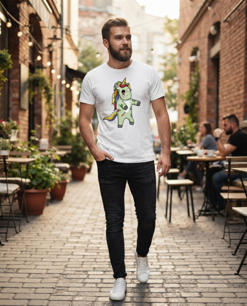 Model w koszulce bawelnianej Bavenna „Zombie unicorn” w kolorze  białym