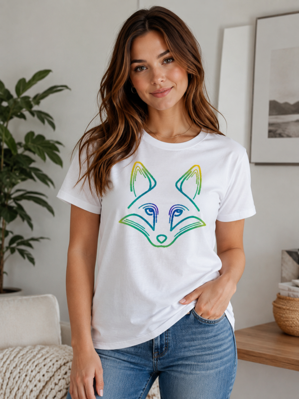 Modelka w białej koszulce damskiej „Lis”