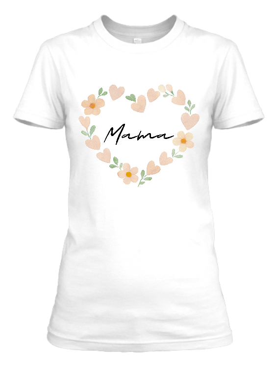T-shirt damski koszulka Bavenna „Kwiatowe serce” 160 g z sercem z kwiatów i napisem mama