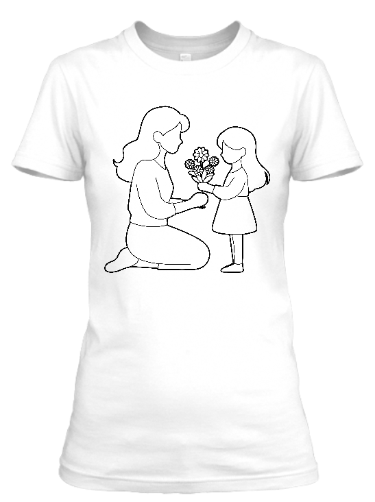 Koszulka damska t-shirt Bavenna 160 g „Mama i córka” z wizerunkiem mamy, córki i kwiatów