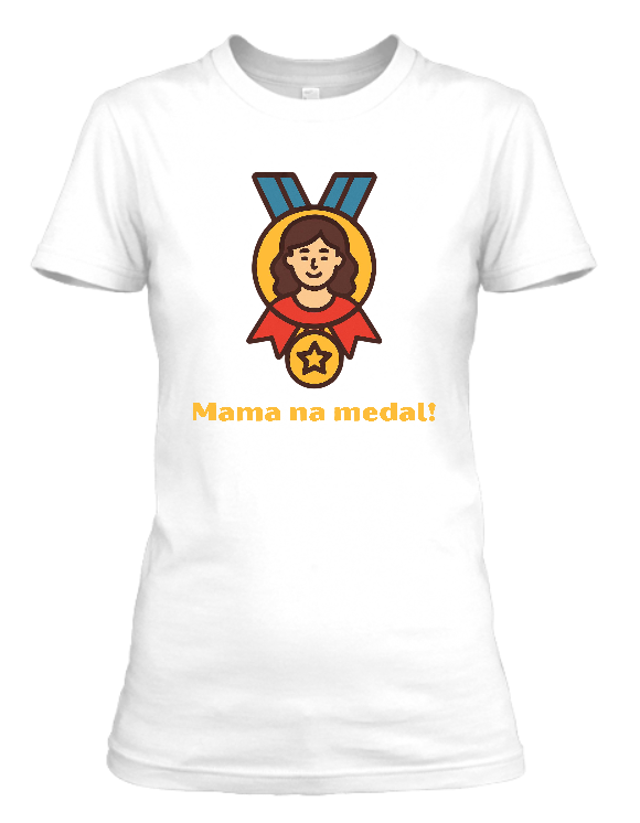 Koszulka damska t-shirt Bavenna „Mama na medal” 160 g z wizerunkiem mamy w medalu i napisem