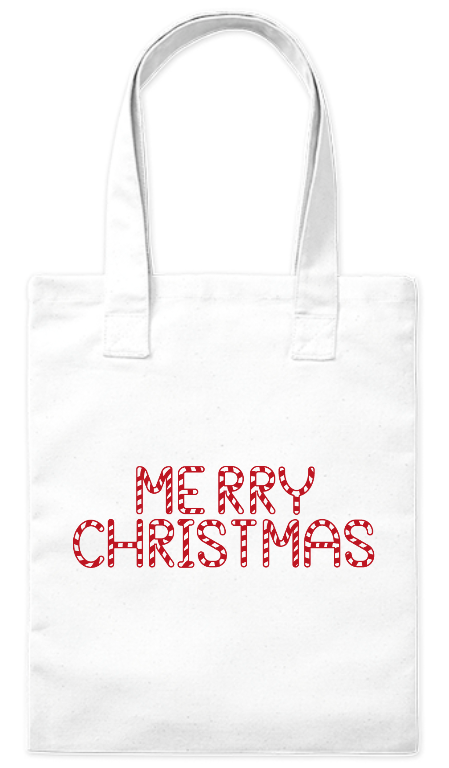 Ekologiczna torebka z grubej bawełny 220 g Bavenna „Candy Cane Merry Christmas”  z napisem w stylu lizaków lasek świątecznych