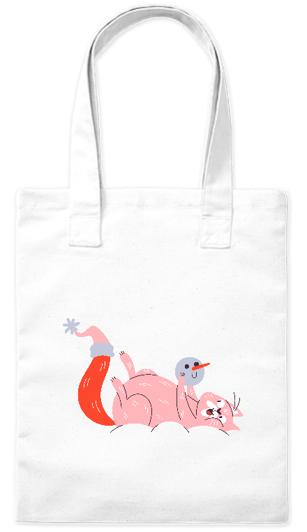 Torba ekologiczna z bawełny 220 g Bavenna „Kot i bałwan” z wizerunkiem kota trzymającego głowę bałwana