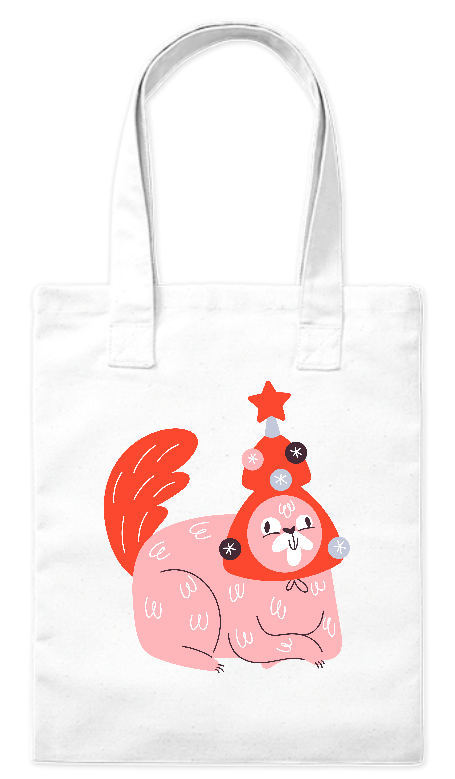 Torba ekologiczna z grubej bawełny 220 g Bavenna „Kot w choince” z kotem, który ma głowę wsadzoną w choinkę