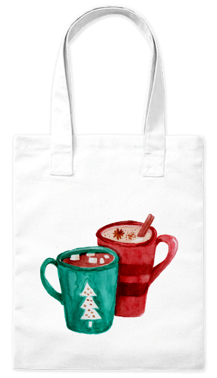 Torba bawełniana eko 220 g Bavenna „Kubki z gorącą czekoladą” z wizerunkiem dwóch świątecznych kubków