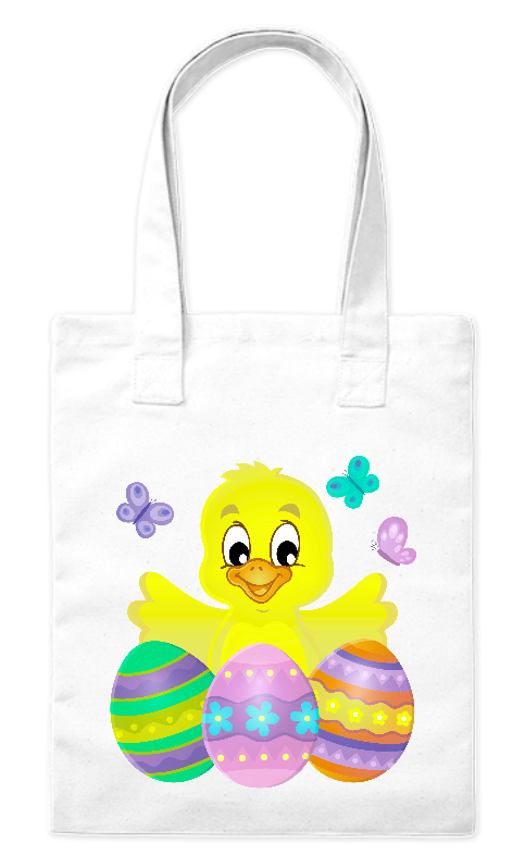 Torba bawełniana eko 220 g Bavenna „Kurczaczek i Motyle” z kurczaczkiem, pisankami i motylkami w tle