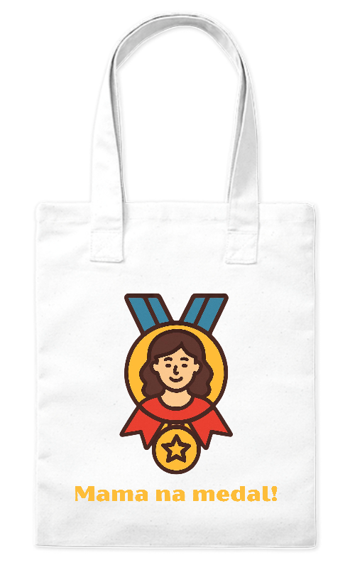 Torba bawełniana eko 220 g Bavenna „Mama na medal”  z wizerunkiem mamy, medalu i napisem