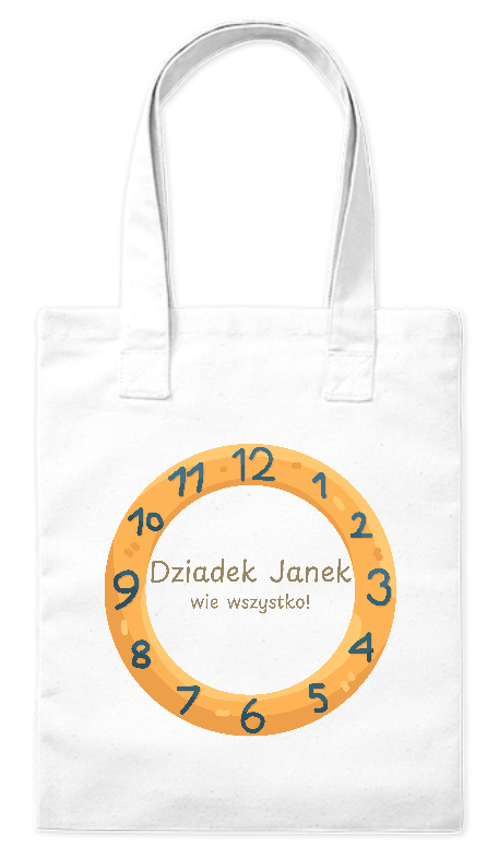 Torba bawełniana 220 g Bavenna „Dziadek wie wszystko!” z kolorowym nadrukiem tarczy zegara z możliwością personalizacji