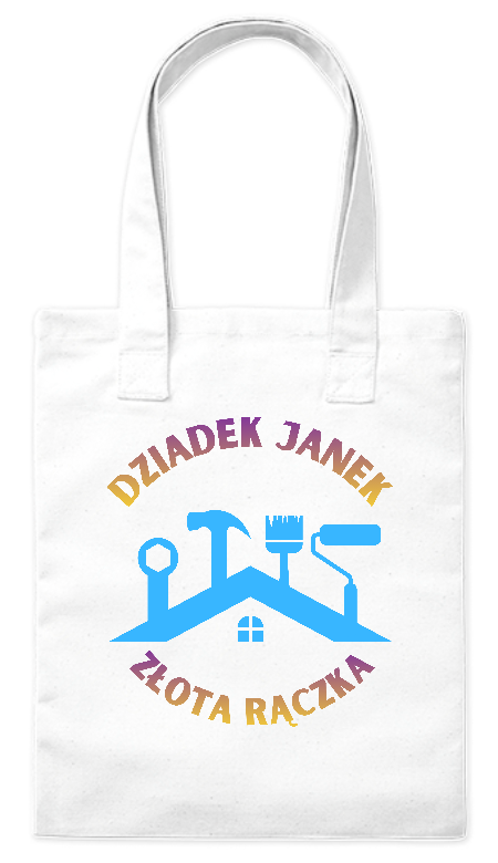 Torba bawełniana eko 220 g Bavenna „Dziadek Złota Rączka” z wizerunkiem domu, narzędziami i kolorowym napisem personalizowanym