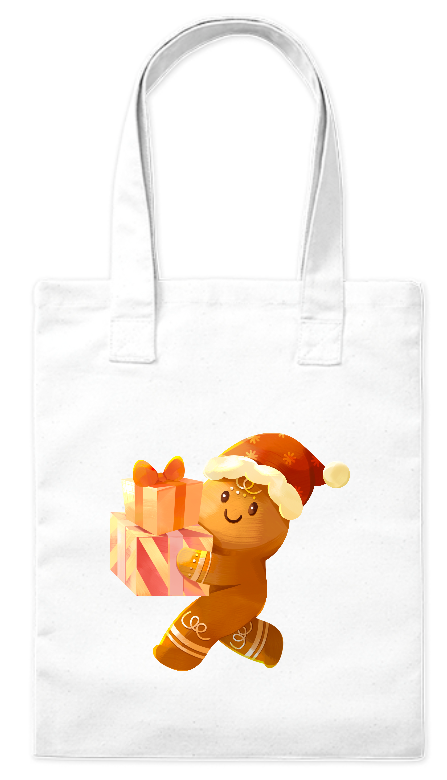 Torba bawełniana eko 220 g Bavenna „Piernikowy ludzik z prezentem” z pierniczkiem niosącym prezenty