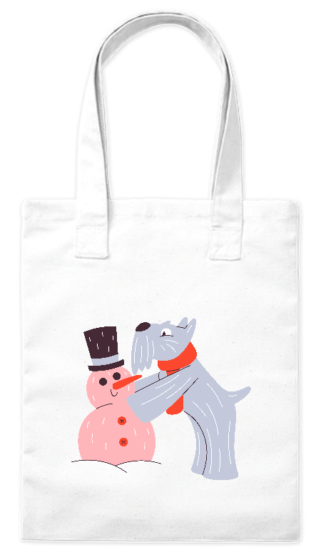 Torba ekologiczna z grubej bawełny 220 g Bavenna „Pies i bałwan” z wizerunkiem psa i bałwana