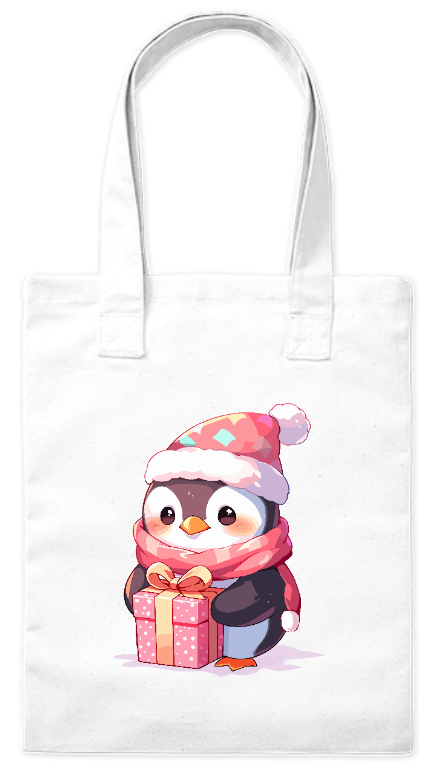 Torba bawełniana eko 220 g Bavenna „Pingwinek z prezentem” z pingwinem i prezentem