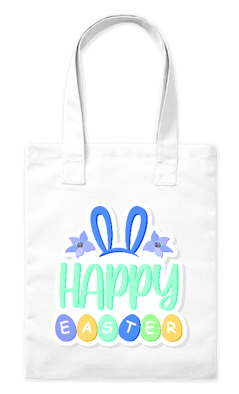 Torba bawełniana eko 220 g Bavenn „Radosne Święta”  z uszami zajączka, napisem i pisankami