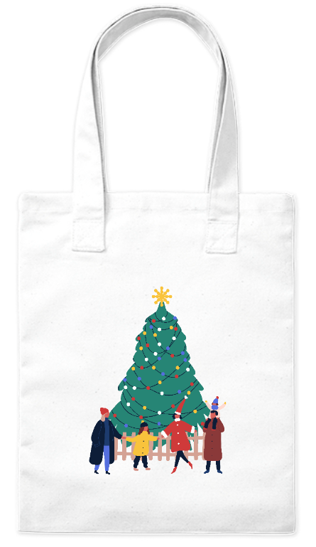 Torba bawełniana eko 220 g Bavenna „Rodzina przy choince” z wizerunkiem rodziny i choinki