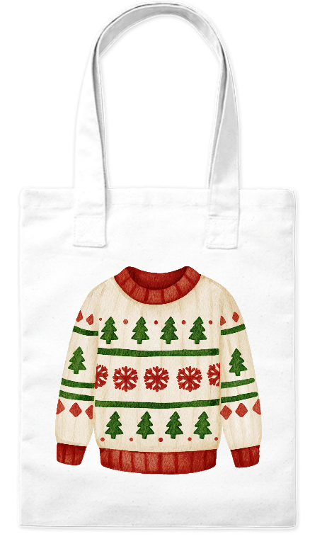 Torba bawełniana eko 220 g Bavenna „Sweter” z świątecznym swetrem w świąteczne wzory