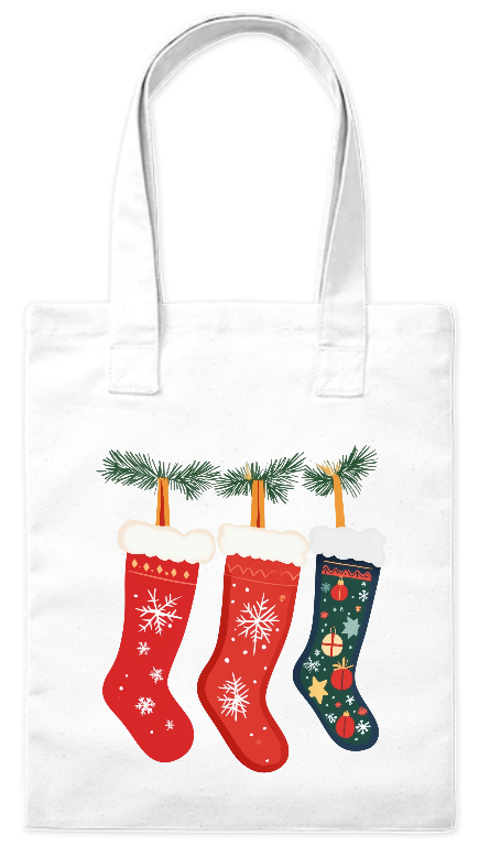 Torba bawełniana eko 220 g Bavenna „Świąteczne skarpety” z trzema świątecznymi skarpetami na prezenty
