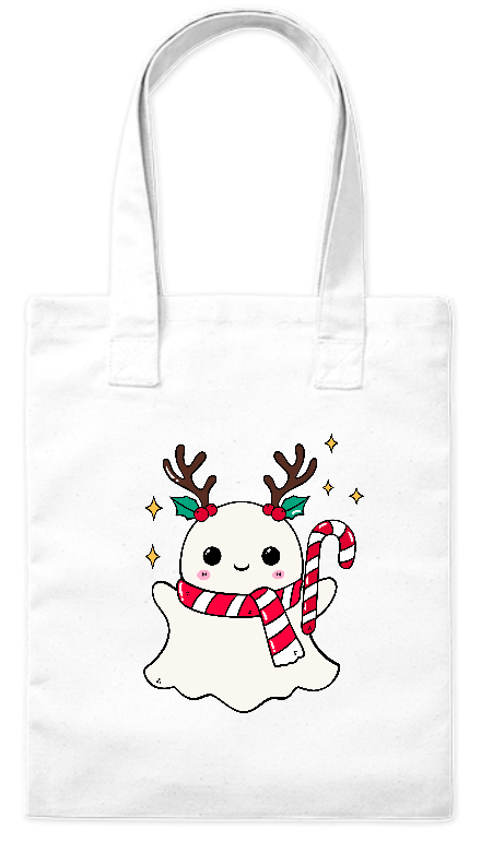 Torba z grubej bawełny ekologiczna 220 g Bavenna „Świąteczny duszek” z białym duszkiem z szalikiem