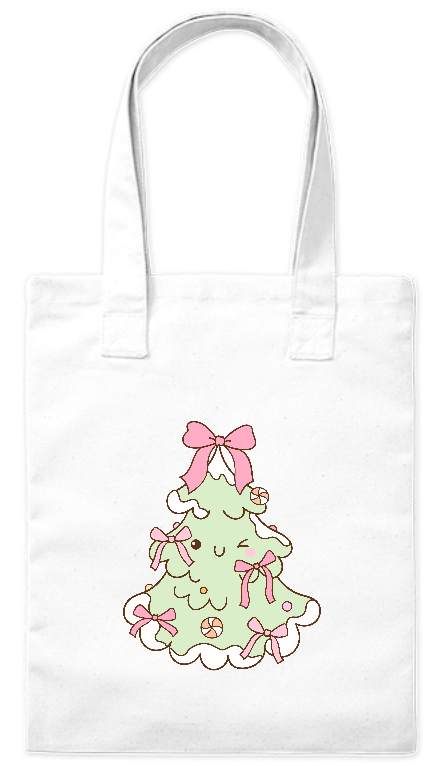 Torba świąteczna z grubej bawełny 220 g Bavenna „Wesoła choinka” z wizerunkiem choinki puszczającej oczko