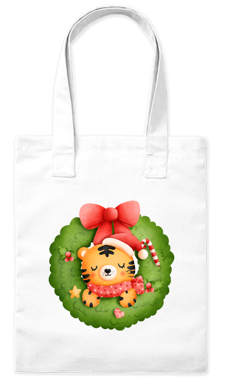 Torba z bawełny ekologiczna 220 g Bavenna „Wieniec z tygryskiem” z świątecznym wieńcem i tygryskiem 