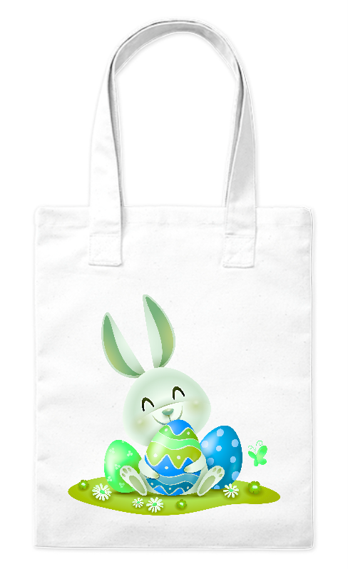 Torba bawełniana eko 220 g Bavenna „Zajączek na łące”  z zajączkiem trzymającym pisanki na trawie