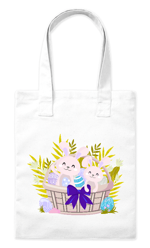 Torba bawełniana eko 220 g Bavenna „Zajączki w koszyku” z dwoma zajączkami w koszyku wielkanocnym