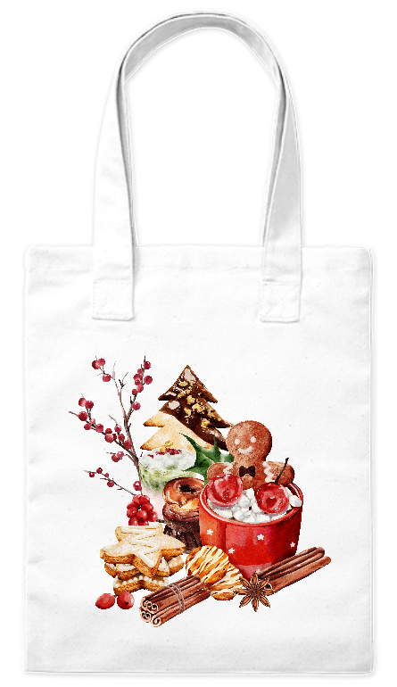 Torba z bawełny 220 g ekologiczna „Zimowe słodkości” z piankami, pierniczkami i laskami cukrowymi