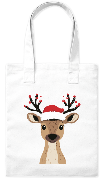 Torba bawełniana eko 220 g Bavenna „Renifer w czapce Mikołaja” z wizerunkiem renifera ubranego w czapke mikołaja